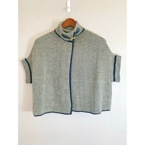 Faith + Linen Sweater Womens L/XL Black Ivory Knit Cap Sleeve Buckle‎ Turtleneck